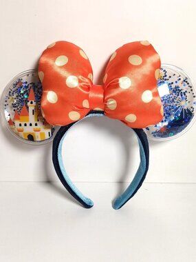 Disney Parks Minnie Mouse Ears Headband Orange Polka Dot Bow Castle Confetti